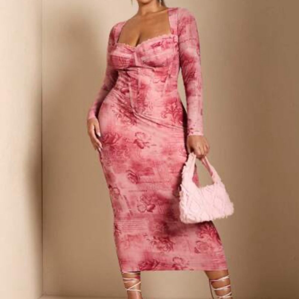 Elegant Pink Floral Women's Dress